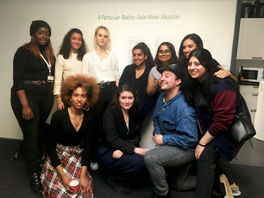 Kingston and Goldsmiths BA Fine Art Students together at private view of Fake Woke Situation for The River, March 2019