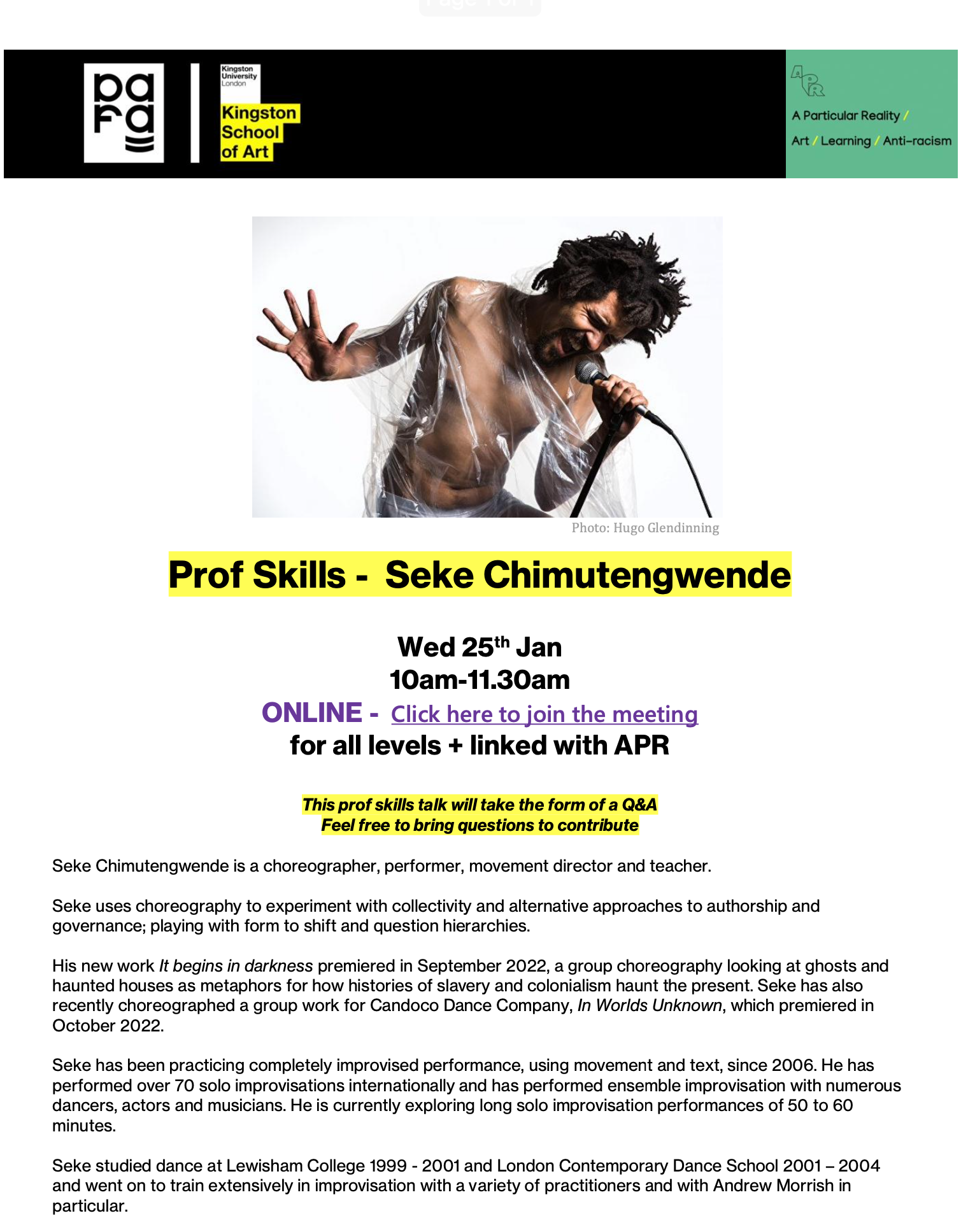 Prof Skills talk –  Seke Chimutengwende